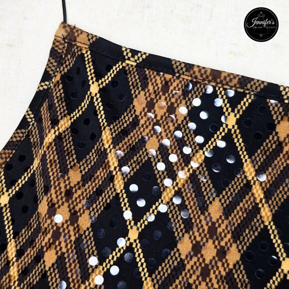 Express NWT Black/Gold/Brown Argyle Sequin Shimmer Tank Top Size Medium - Picture 6 of 13